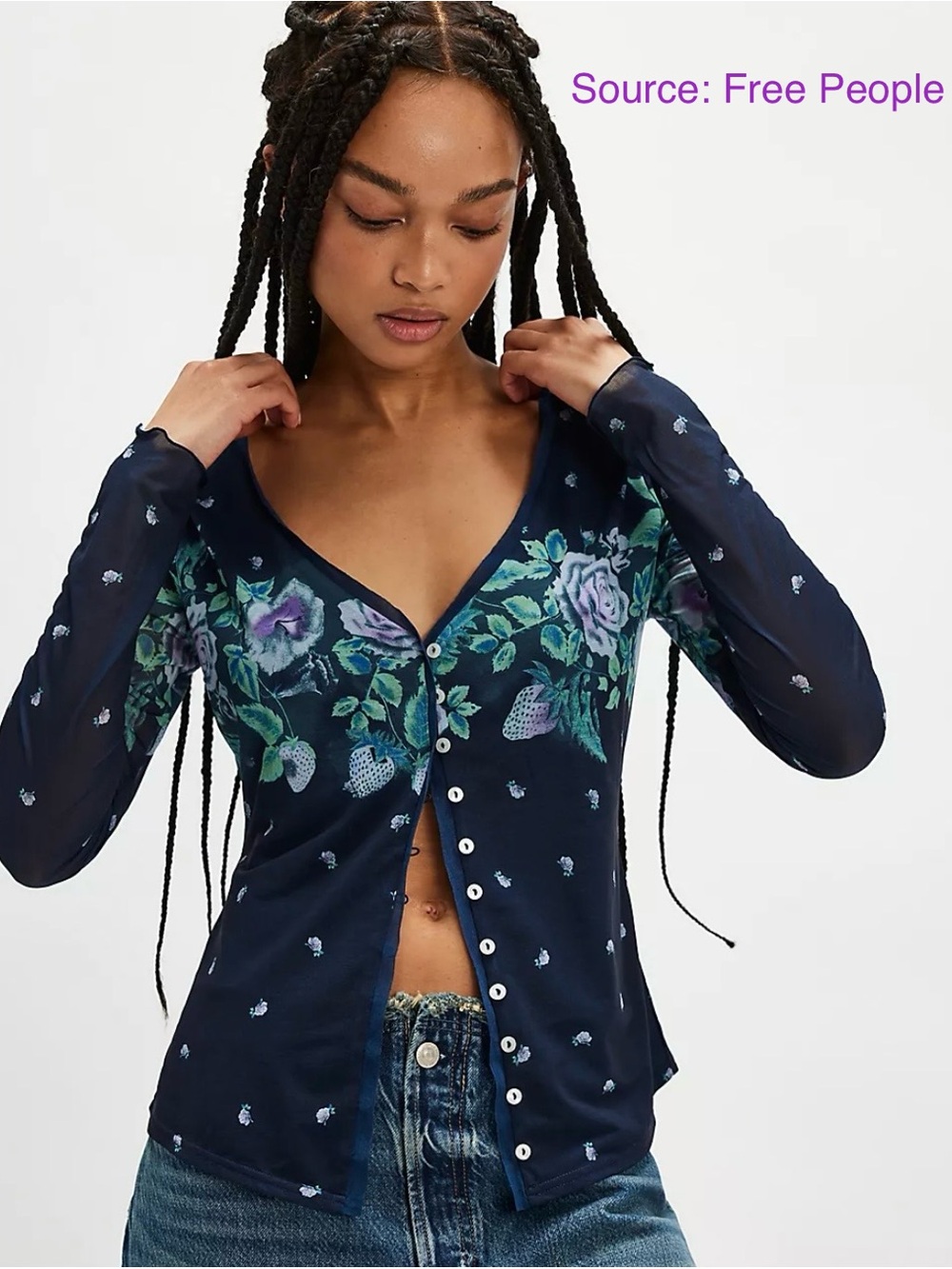 Free People Home Grown Mesh Cardi. Floral Long Sleeve Top. XL NWT - Picture 10 of 12